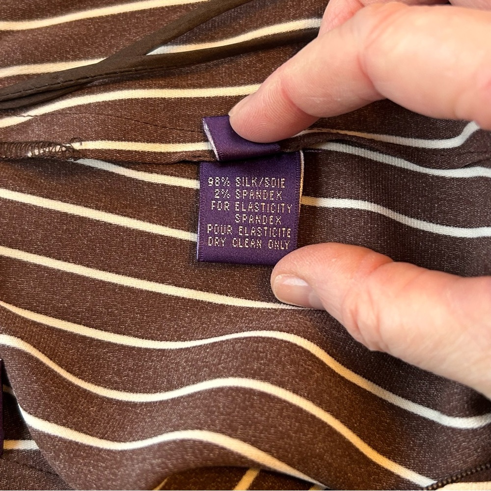 Ralph Lauren Collection Purple Label Brown/ White Pinstriped Silk Pants Sz 6 EUC - Picture 7 of 10